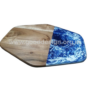 Planche à fromage de haute qualité12 "avec un design unique de bois d'acacia et de résine ou de planche à découper et à découper ronde de cuisine d'art époxy - Product Image 5