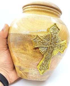 Urna de Cruz Celta de madera hecha a mano para cenizas humanas adultas con bolsa de terciopelo Urnas de cremación para cenizas Urnas decorativas-(Cruz dorada) - Product Image 3