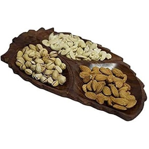 Bandeja de fruta seca de 3 secciones de madera hecha a mano plato de aperitivos elegante para servir decoración de cocina casera y regalo al por mayor - Product Image 1