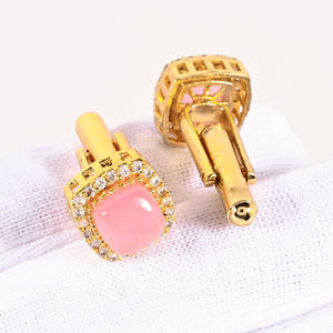 Pink Monalisa Gemstone <b>Cufflinks</b> Cushion Cut <b>Gold</b> Polished Luxury Suit Accessories Elegant Men Wedding Gift Premium Kurta Button - Product Image 3
