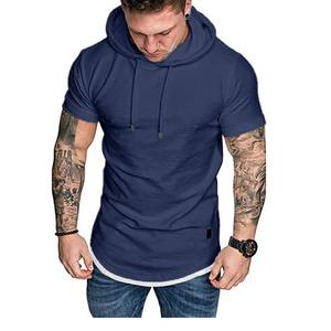 2025 New Men's Casual Sports <b>Hoodie</b> Solid Color <b>Short</b>-<b>Sleeved</b> T-Shirt with Front Logo Men's Fashion for Summer - Product Image 4