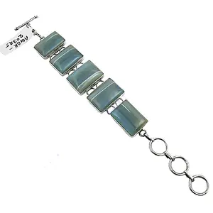 กำไลข้อมือหินอาเกตสีเงินสำหรับผู้หญิง เครื่องประดับพุทธศาสนาคลาสสิกสำหรับสวมใส่ในชีวิตประจำวัน ของขวัญวันครบรอบ ประดับด้วยเทอร์ควอยซ์และเพชร - Product Image 1