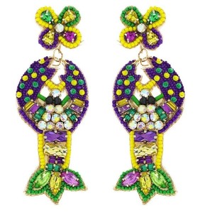 Pendientes hechos a mano de moda gota Mardi Gras Seed Beads Unisex Jester Nola - Product Image 2