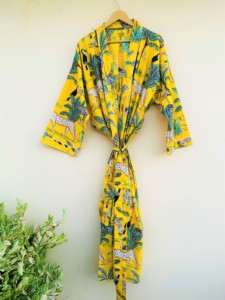 100% Cotton Hand Blocked Printed Kimono Robe in Indigo Blue and White Maxi Gown Kimono Style for Summer Wear Women Wear - Product Image 5