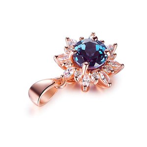 Collar con colgante de Alejandrita púrpura para mujer, conjunto de moissanita y Diamante chapado en oro rosa de corte único, joyería elegante - Product Image 2