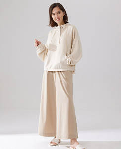 Sudadera con capucha de 2 piezas deportiva de gran tamaño personalizada para mujer, sudaderas con capucha de punto sólido informal para mujer - Product Image 5