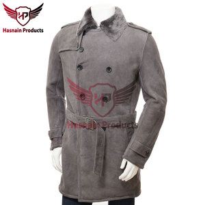 <b>Men's</b> Grey <b>Shearling</b> Coat - Unmatched Comfort and Customization <b>for</b> a Unique Outerwear Experience <b>Men's</b> Grey <b>Shearling</b> Coat - Product Image 3