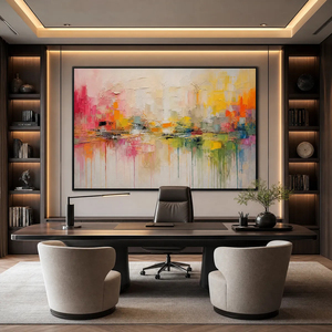 Dipinto Astratto Colorato con <span class=keywords><strong>Riflessi</strong></span> Urbani, Decorazione Moderna Dipinta a Mano, Minimalista per Arredamento Interno Soggiorno - Product Image 1