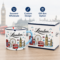 Tasses en céramique 11 oz Souvenir de Londres, Grande-Bretagne, avec motif Big Ben et monuments de la ville, Mug à café en céramique pour le camping avec rebord, Personnalisation OEM ODM Vente en gros