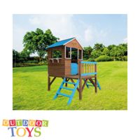 Rumah Mainan Kayu Melody Biru 2 Tangga dan Beranda Depan untuk Anak-Anak |   Rumah-rumahan Mainan Luar Ruangan Siap Kirim Dari Spanyol