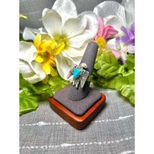 Jude Candelaria Kingman Turquoise & Sterling Silver <b>Adjustable</b> <b>Ring</b> for Gift with Bezel Setting Inlay Technology - Product Image 3
