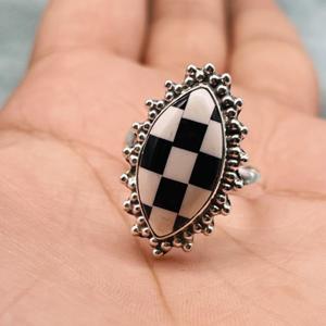 Anillo de Plata de Ley 925, anillo a cuadros, anillo hecho a mano, anillo de plata, anillo de boda, anillo de marquesa de diseñador, anillo bohemio, anillo de boda - Product Image 3