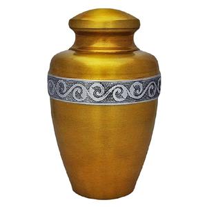 Urnas de cremación para adultos de latón de alta calidad con banda de grabado Peltre y urnas funerarias de Metal con acabado de Color amarillo - Product Image 1