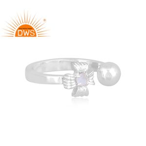 Latest Fine Sterling Silver Natural Rainbow <b>Moonstone</b> Gemstone Adjustable Ring Custom Jewelry Manufacturer - Product Image 2