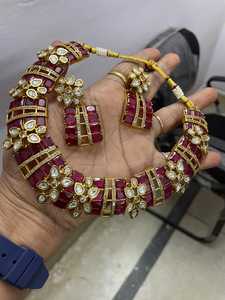 Premium Deep Pink AAA+ Quality Kundan Polki Sabyasachi Inspired <b>Necklace</b> Diamond Jewelry Set Bollywood Royal Jewelry - Product Image 3