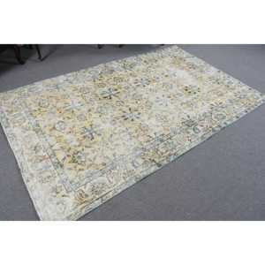 Alfombra Turca Vintage de 5.1x8.1 pies (156x246 cm), Alfombra de Lana Azul Sólida - Product Image 4