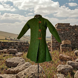 Abrigo Vintage Unisex Viking Gambeson Acolchado Medieval Aketon Armor 100% Algodón Transpirable Off-Green Mandarin Collar SCA Uso Invierno - Product Image 1