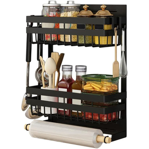Portaspezie per frigo a 3 livelli magnetico per condimenti Organizer per condimenti da cucina scaffale laterale per frigorifero con porta asciugamani di carta - Product Image 1