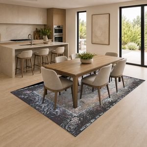 Tapis de salon LXDP-0922 gris argenté traditionnel oriental imprimé numériquement, lavable en machine, en chenille, antidérapant, vente en gros - Product Image 4