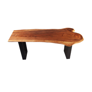 Mesa de Banco de Madera Maciza con Borde Natural, Diseño Moderno y Patas de Metal Negro para el Hogar o Interiores de Cafeterías - Product Image 2