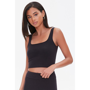 Top court en jersey de coton rose pour femme T-Shirt côtelé uni Débardeur court pour femme - Product Image 1