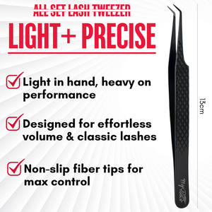 Pinzas de agarre de fibra de extensión de pestañas de Venta caliente, pinzas de volumen de punta delgada de 45 grados, juego clásico a prueba de herrumbre hecho a mano de acero inoxidable - Product Image 5