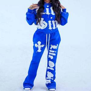 ชุดสเวตสูทผ้าฝ้ายเนื้อหนาปักลายใหม่สไตล์ OEM พร้อมฮู้ดปักลายแบบดิสเทรสสำหรับผู้ชาย - Product Image 4