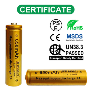 고성능 좋은 품질 <span class=keywords><strong>Lifepo4</strong></span> <span class=keywords><strong>3.2v</strong></span> Vapcell Ifr14500 650mah 2A 버튼 상단 배터리 <span class=keywords><strong>14500</strong></span> 손전등 용 - Product Image 5