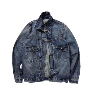 Veste bomber en jean bleu pour homme, style unique, col à patch, veste de pilote, vêtements décontractés pour moto - Product Image 1