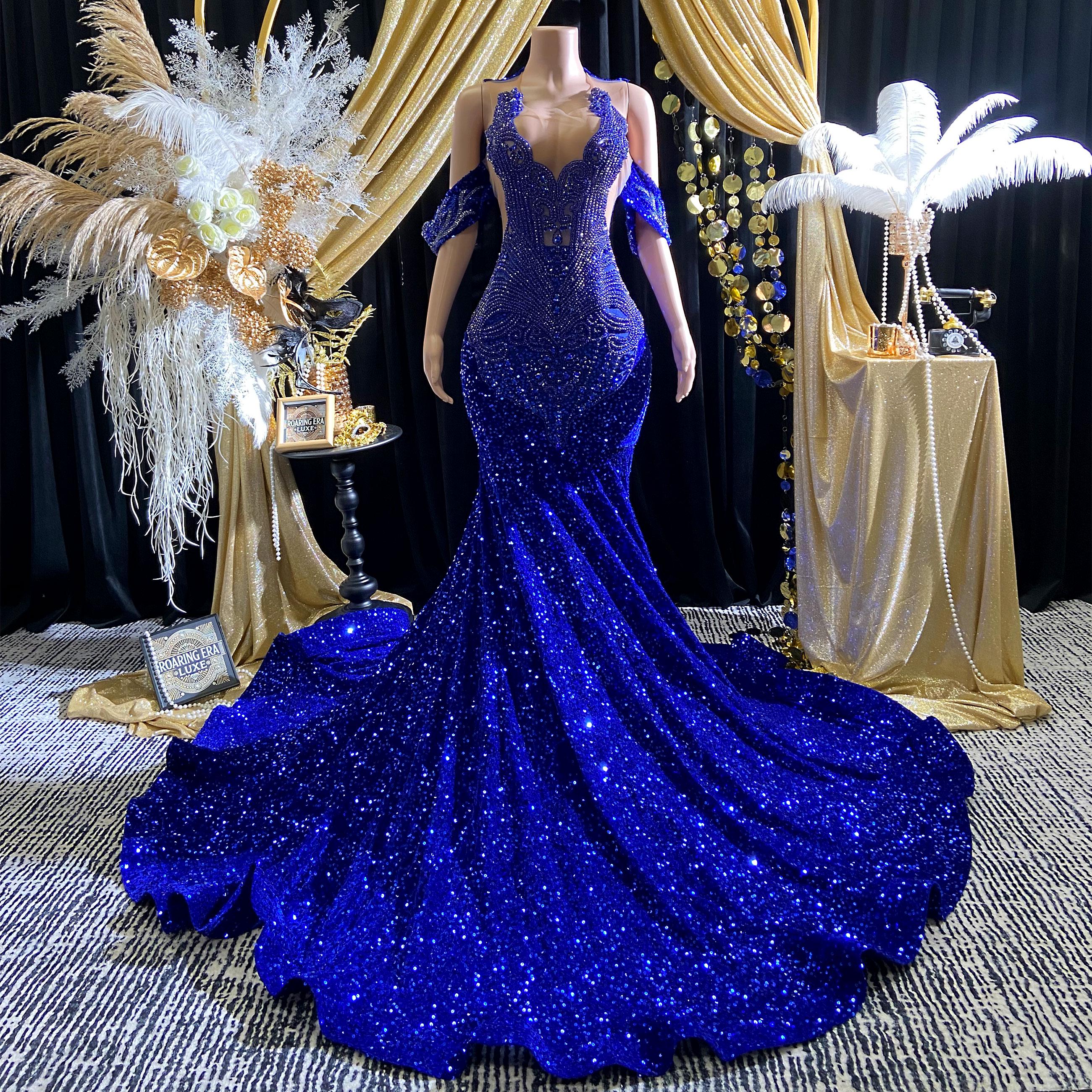 princess polly baby blue dress WEDTREND Women Royal Blue Prom Dress Mermaid Lace-Up Back Sequis Evening  Dress with Slit – Wedtrend UK