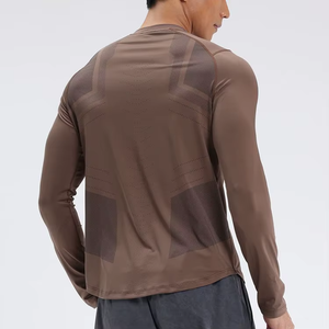 2024 moda 180gsm cuello redondo en blanco entrenamiento al aire libre camisa de manga larga transpirable de secado rápido Slim Fit sólido hombres camisa de manga larga - Product Image 3