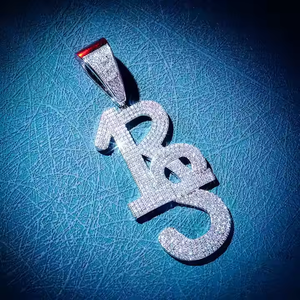 Elegante colgante de diamante natural de 2 pulgadas 925 Chapado en plata de lujo Bling diseño de goteo personalizado para compromiso boda especial - Product Image 3