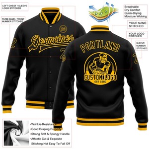 Custom Negro-oro bombardero Full-Snap Varsity Letterman chaqueta cortavientos Streetwear vintage hombres Varsity chaqueta - Product Image 3