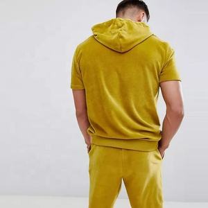 Wholesale Custom Plain Men Tracksuit Short Set Fashion Short Sleeve <b>Hoodie</b> <b>Velour</b> Tracksuit - Product Image 2