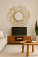 Miroir mural/de courtoisie ECONA durable, léger, écologique, fait main en rotin et bambou tressé, sans électricité, design Boho Sunburst