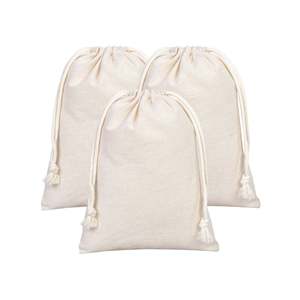 Natural Cotton <b>Drawstring</b> <b>Pouch</b> 6x8 Screen Printed Favor & Gift Bag with Embroidered Custom Logo for Crafts and Candies - Product Image 1