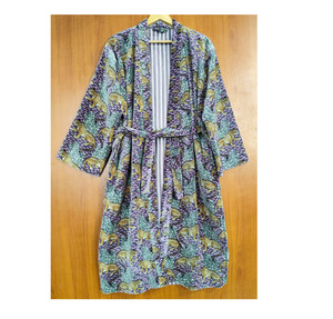 Handmade bông nhung Kimono áo Boho màu xanh động vật in dài ngủ cho mùa hè cổ điển đêm <span class=keywords><strong>gawon</strong></span> - Product Image 1