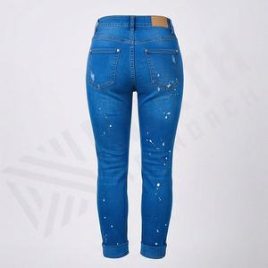 Jeans en coton skinny pour femmes de haute qualité, pantalon en denim à jambe droite déchiré, design élégant, technique lavée, pantalon décontracté tendance - Product Image 2