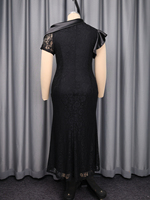 ADR060146 Robes de soirée élégantes pour femmes, col asymétrique, manches irrégulières, taille nouée, dentelle