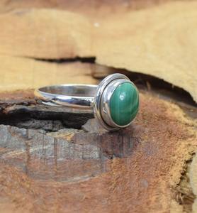 Cadeau de Saint Valentin Bague en pierres précieuses naturelles avec malachite en argent sterling 925 pierre de naissance d'avril plaquée rhodium - Product Image 3