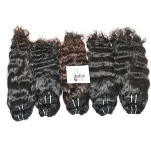 Prix de gros, cheveux humains vierges bruts, double trame, Remy, indiens, mèches ondulées, couleur noire naturelle, extensions profondes - Product Image 2