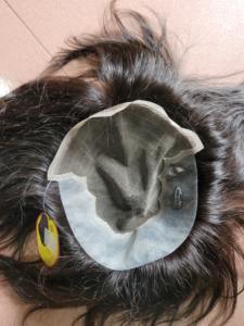 ระบบผมทดแทนคุณภาพสูง Q6 แบบปิดหน้าผากด้วยลูกไม้สำหรับผู้ชาย ผมอินเดียแบบลอนลึก ผิวบาง PU ผมแท้แบบเรมี่ ฟอกสี ผมหยิกตรง - Product Image 4