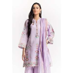 Chemise et dupatta en mousseline de soie teinte en fil et imprimée au bloc, KDS-43200, avec manches trois-quarts - Product Image 1