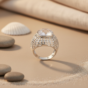 แหวนเงินแท้ 925 สไตล์โบฮีเมียนประดับควอตซ์สำหรับผู้หญิง งานแฮนด์เมด เครื่องประดับโดดเด่นด้วยหินธรรมชาติทรงลูกแพร์ ชุบโรเดียม ดีไซน์ทันสมัย - Product Image 3