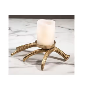 Candelabro de asta de mesa rústica, soporte votivo, candelabro de Metal con acabado dorado para suministros de iluminación decorativos para el hogar - Product Image 1