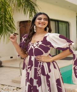 NUEVA LLEGADA RAYÓN DIGITAL IMPRESO TRABAJO VESTIDO DE UNA PIEZA DESGASTE DE FIESTA PRECIO AL POR MAYOR ROPA ÉTNICA - Product Image 2