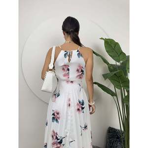 Vestido Transpirable con Cordones y Estampado de Rosas, Cuello Halter y Cintura Natural 2158 - Product Image 4