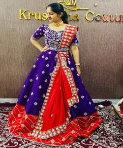 Ensemble de 3 pièces en coton Lehenga Choli Dupatta avec broderie Chinon, tenue de mariage, prix de gros, vêtement ethnique, jaune fantaisie, de haute qualité - Product Image 6