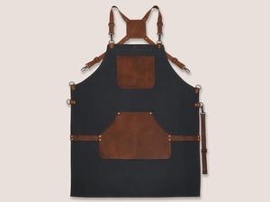 Tablier à bavette en cuir réglable en toile Poches Porte-serviettes Sangles croisées personnalisables pour hommes et femmes pour modèle de vêtements de travail de cuisine - Product Image 6