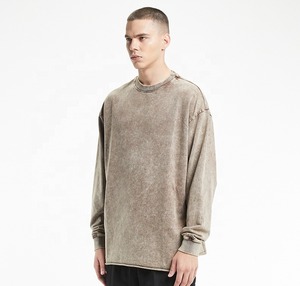 Sweatshirts en coton surdimensionnés personnalisés lavés à l'acide en coton pour hommes - Product Image 4